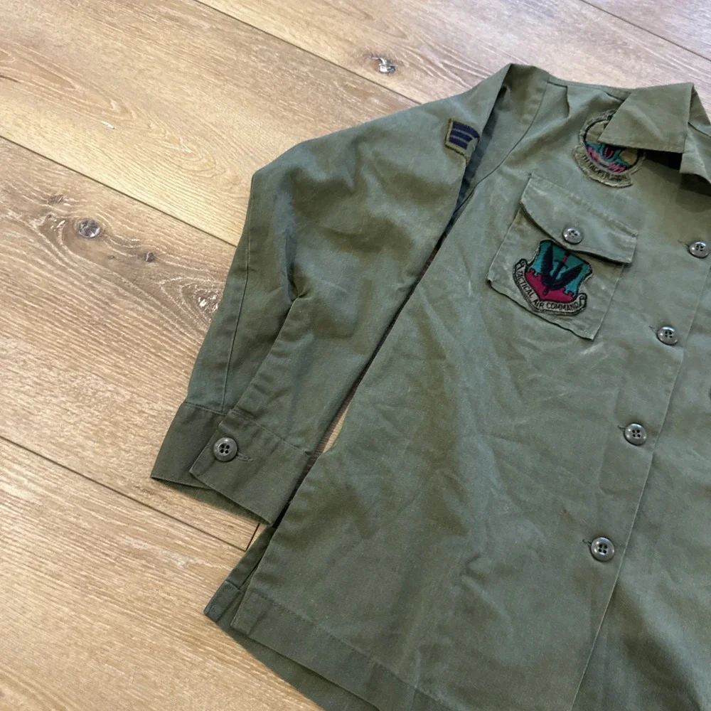 Vintage Military Shirt Mens M Cotton Sateen OG-107 US Air‎ Force Named 70s Nam